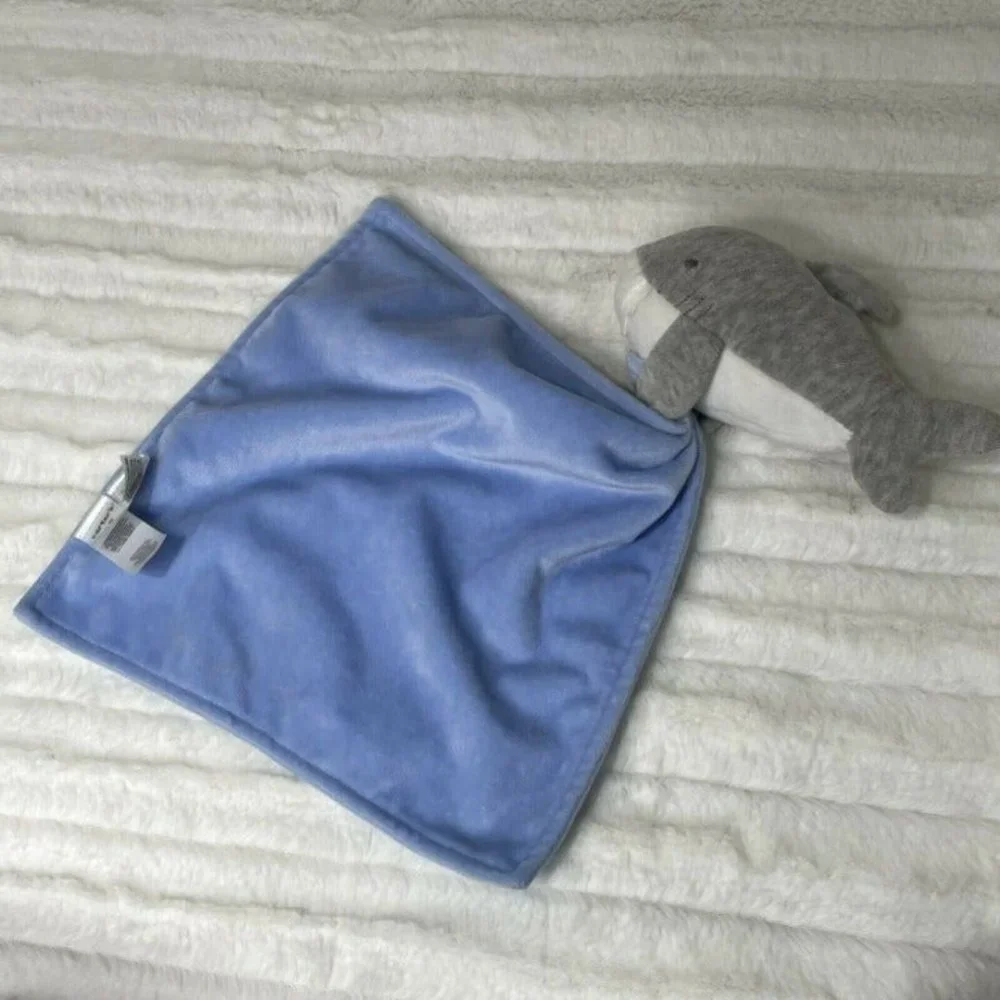 Carters Baby Lovey Gray White Shark Toy Blue Security Blanket‎ Rattle Toy Fish
